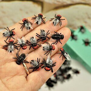 20 Real Size Fake Black Flies For Halloween Decor, Small Gift In Box, Life-like